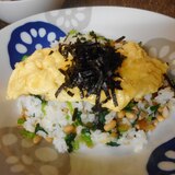 漬け物納豆チャーハンオムレツのっけ